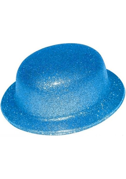 Mavi Renk Simli Melon Yuvarlak Parti Şapkası 24X26 cm (Clz)