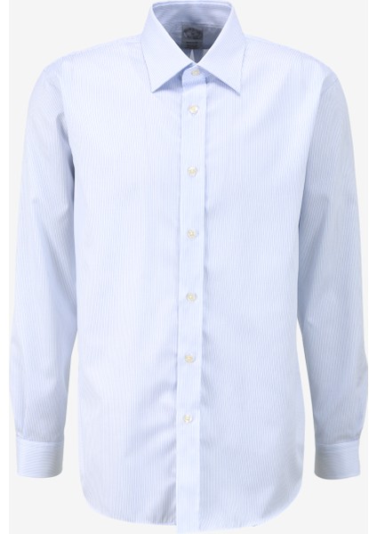 Regular Fit Klasik Yaka Mavi - Beyaz Erkek Gömlek BBSS24MSH012