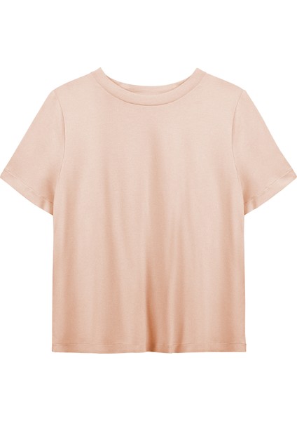 Yuvarlak Yaka Düz Açık Vizon Kadın T-Shirt Bradley