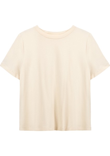 Yuvarlak Yaka Düz Açık Bej Kadın T-Shirt Bradley