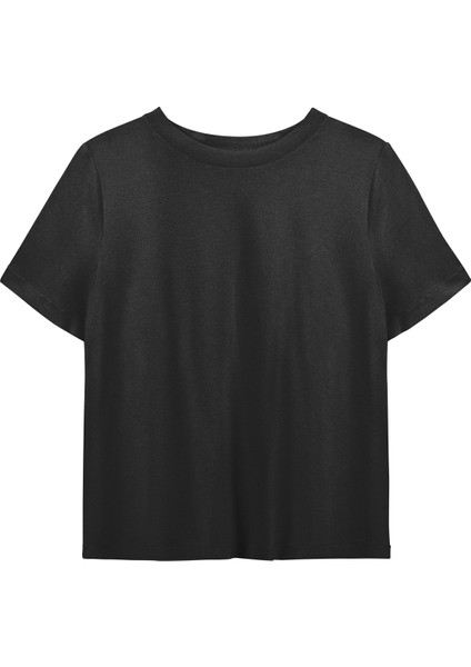 Yuvarlak Yaka Düz Siyah Kadın T-Shirt Bradley