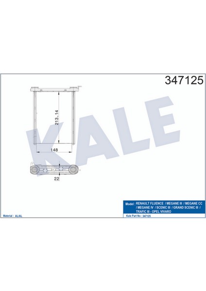 Kalorifer Radyatörü [ Renault Fluence 2009- , Megane Iii 2008- , Megane cc 2010- , Megane Iv 2010- , Scenic Iii 2009- , Grand Scenic Iii 2009- , Trafic 2014- Brazing ] 18051