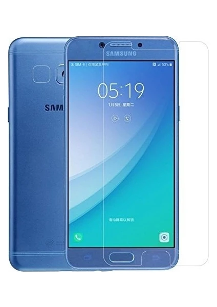 Samsung Galaxy C7 Pro Uyumlu Ekran Koruyucu Screen Protector Tempered Glass Kristal Netliğinde %100 Hd Görüntü, Yüksek Kalite Kırılmaz Temperli Cam