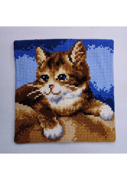 Işlenmiş Goblen Yastık Kedi Desenli Yviic