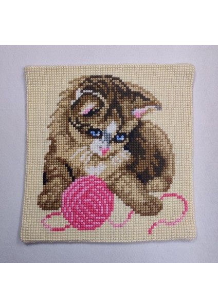 Işlenmiş Goblen Yastık Kedi Desenli Yviib