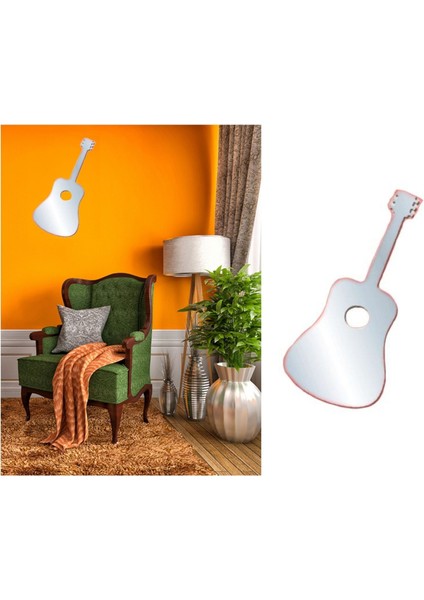 AYNALI DUVAR ÇIKARTMA STICKER DEKORATİF DUVAR KAĞIDI,SÜS GİTAR ŞEKİLLİ 34X15X0,6CM