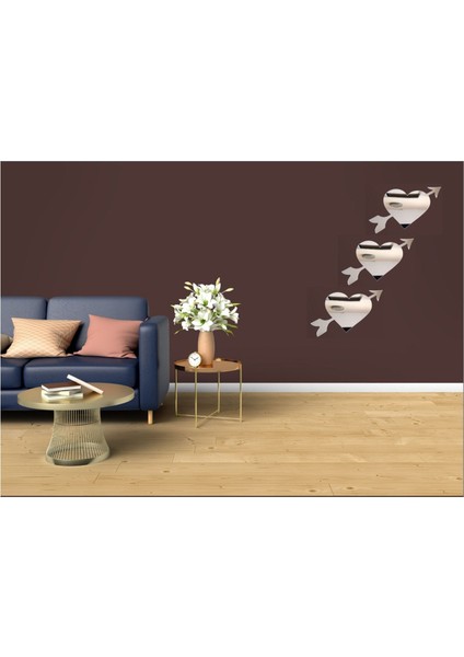 AYNALI DUVAR ÇIKARTMA STICKER DEKORATİF DUVAR KAĞIDI,SÜS İKİ ADET KALP ŞEKİLLİ 20X11X0,6CM