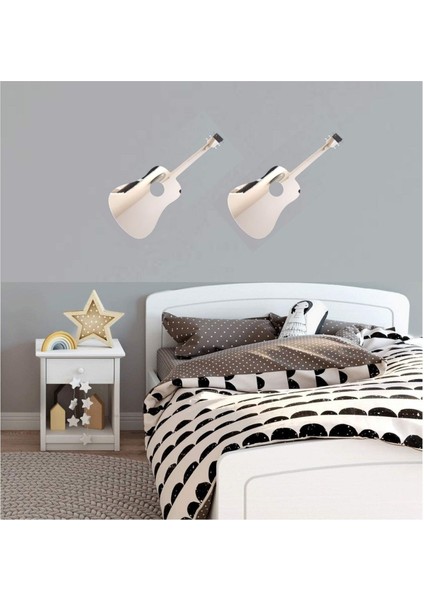AYNALI DUVAR ÇIKARTMA STICKER DEKORATİF DUVAR KAĞIDI,SÜS İKİ ADET GİTAR ŞEKİLLİ 34X15X0,6CM