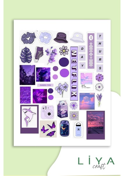 Mor Temalı Sticker Planner Ajanda Bullet Journal Için Uygun Set