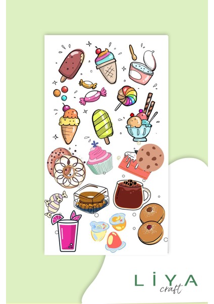 Ice Cream Temalı Vektör Sticker Set Planner Ajanda Bullet Journal Için Uygun Set