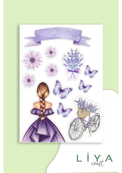 Girl Mor Temalı Sticker Planner Ajanda Bullet Journal Için Uygun Set