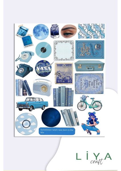Blue Temalı Sticker Planner Ajanda Bullet Journal Için Uygun Set