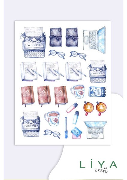 Blue Temalı Sticker Planner Ajanda Bullet Journal Için Uygun Set