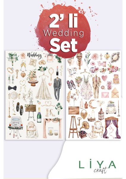 2'li Wedding Sticker Planner Ajanda Bullet Journal Için Uygun Set