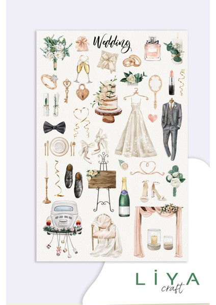 2'li Wedding Sticker Planner Ajanda Bullet Journal Için Uygun Set modelleri