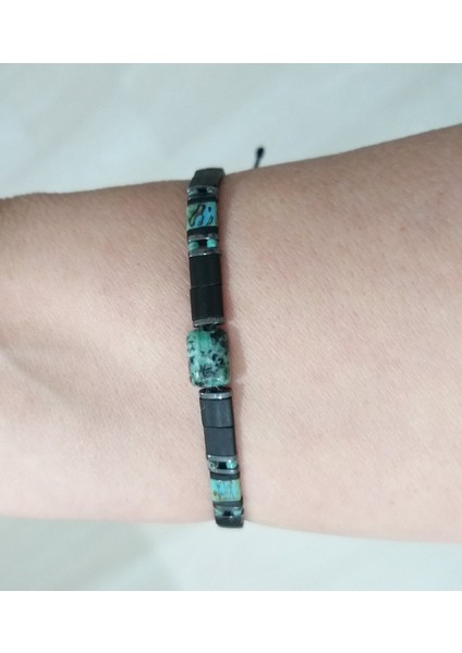 Dikdörtgen Kesim Jasperve Hematit Doğaltaşlı Unisex Tila Bileklik fırsatları