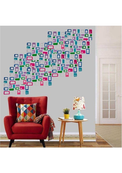 DUVAR ÇIKARTMA STICKER DEKORATİF DUVAR KAĞIDI,SÜS İKİ ADET RENKLİ KARELİ PVC 48X33X0,5CM