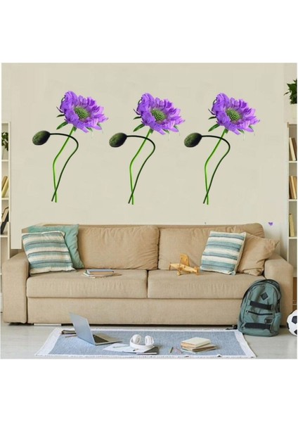 DUVAR ÇIKARTMA STICKER DEKORATİF DUVAR KAĞIDI,SÜS İKİ ADET MOR ÇİÇEKLİ PVC 70X50X0,5CM