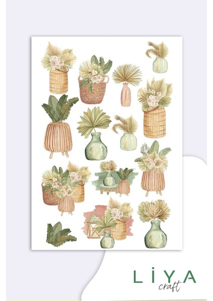 Bohem Flower Sticker Planner Ajanda Bullet Journal Için Uygun Set