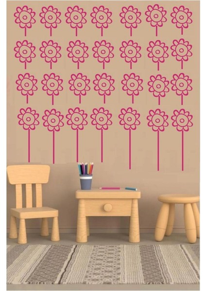 DUVAR ÇIKARTMA STICKER DEKORATİF DUVAR KAĞIDI,SÜS İKİ ADET PEMBE PAPATYALI PVC 48X33X0,5CM
