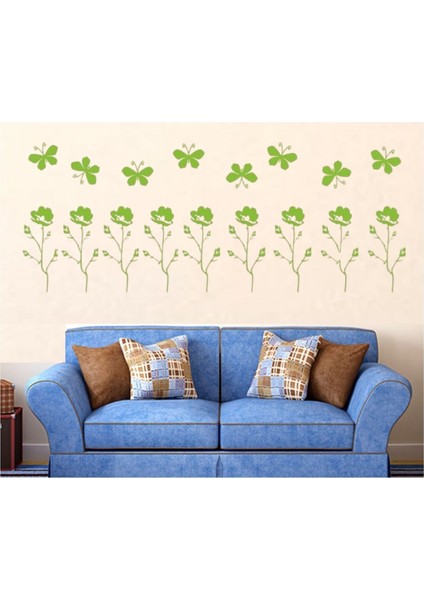 DUVAR ÇIKARTMA STICKER DEKORATİF DUVAR KAĞIDI,SÜS İKİ ADET YEŞİL ÇİÇEKLİ PVC 48X33X0,5CM