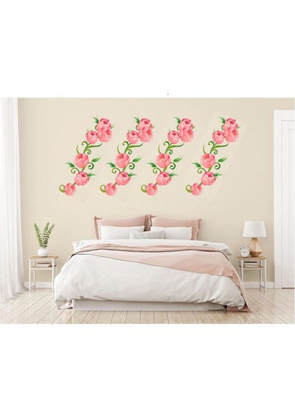 DUVAR ÇIKARTMA STICKER DEKORATİF DUVAR KAĞIDI,SÜS İKİ ADET PEMBE GÜLLÜ PVC 70X50X0,5CM