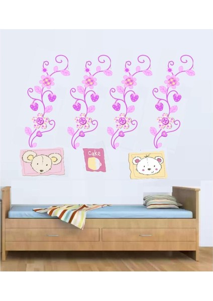 DUVAR ÇIKARTMA STICKER DEKORATİF DUVAR KAĞIDI,SÜS İKİ ADET ÇİÇEKLİ AĞAÇ DESENLİ PVC 70X50X0,5CM