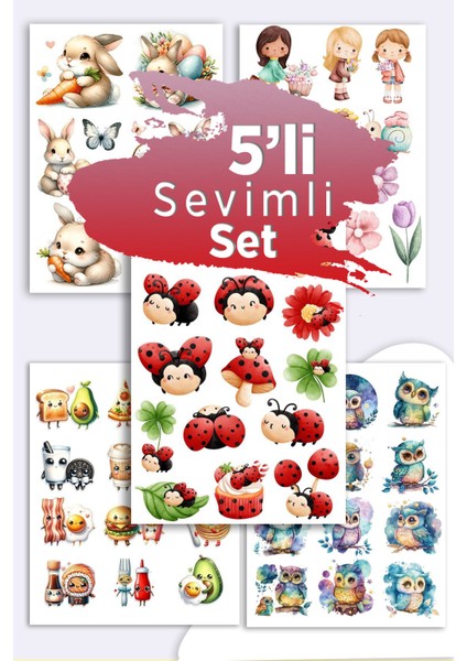 5'li Sevimli Sticker Planner Ajanda Bullet Journal Için Uygun Set