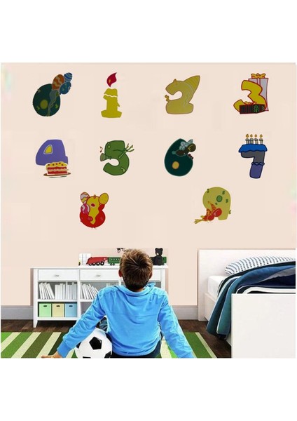 DUVAR ÇIKARTMA STICKER DEKORATİF DUVAR KAĞIDI,SÜS İKİ ADET RENKLİ RAKAMLI PVC 48X33X0,5CM