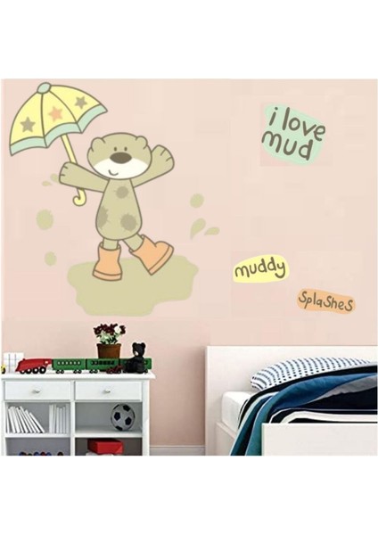 DUVAR ÇIKARTMA STICKER DEKORATİF DUVAR KAĞIDI,SÜS İKİ ADET SEVİMLİ AYI DESENLİ PVC 70X50X0,5CM