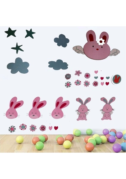 DUVAR ÇIKARTMA STICKER DEKORATİF DUVAR KAĞIDI,SÜS İKİ ADET TAVŞAN DESENLİ PVC 70X50X0,5CM