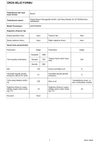 KDN76AIE0N E Enerji Sınıfı 542 Lt No-Frost Buzdolabı indirimleri