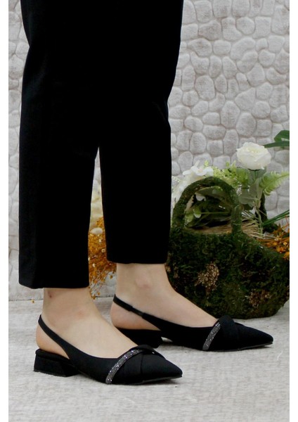 01-901 Saten Fashion Arkası Açık Taşlı Kadın Babet modelleri