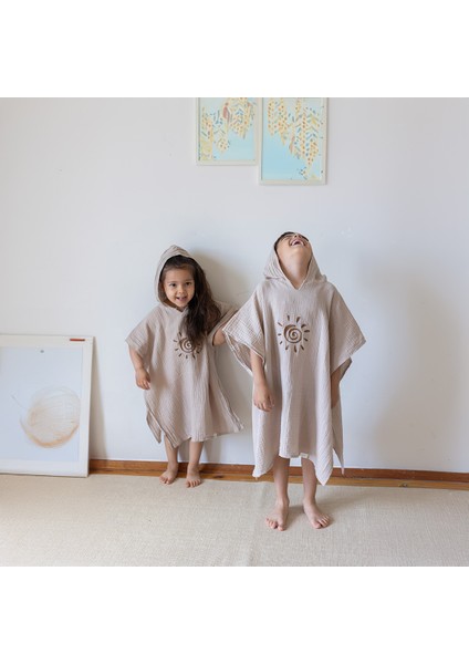 Müslin Pamuklu Bebek & Çocuk Panço Güneş Nakışlı