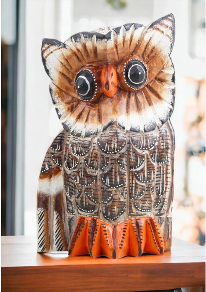 Doğal El Yapımı Motiflerle Süslü Dekoratif Hediyelik Şans Getiren Baykuş Biblo Figür Obje 20 Cm.