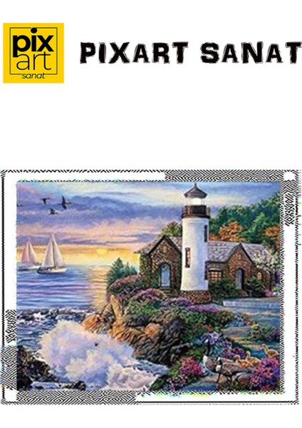 Pixart Sanat Taş Evin Yanındaki Fener || Elmas Mozaik Tablo ~ Mozaik Puzzle || Diamond Türkiye || 56x43