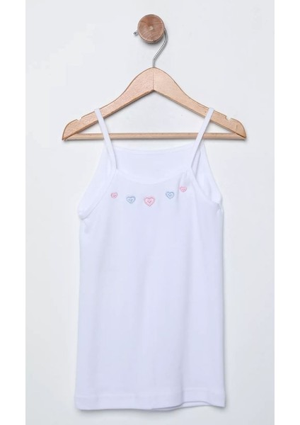 12'li Yaka Nakış Işlemeli %100 Pamuk Penye Ip Askılı Kız Çocuk Atlet