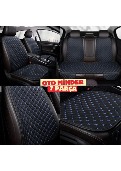 Araba Koltuk Deri Minderi 7 Parça Ön ve Arka Oturak Sırt Dayama Minder Siyah Mavi