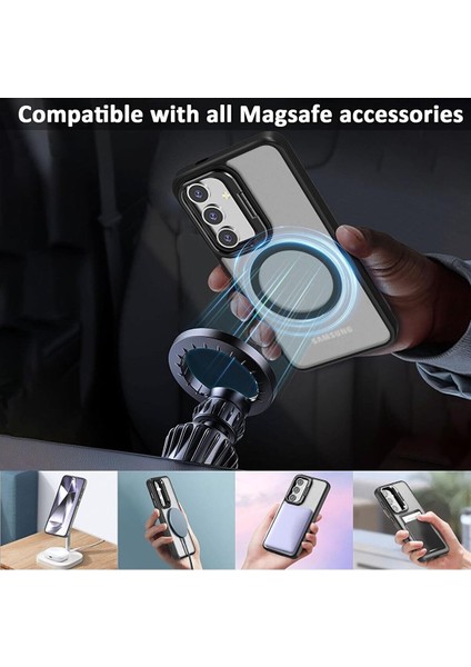 Galaxy S24 Plus Uyumlu Kılıf Krom Mika Kapak Arkası Mat Magsafe Kamera Kısmı Metal Standlı + Lens Camlı