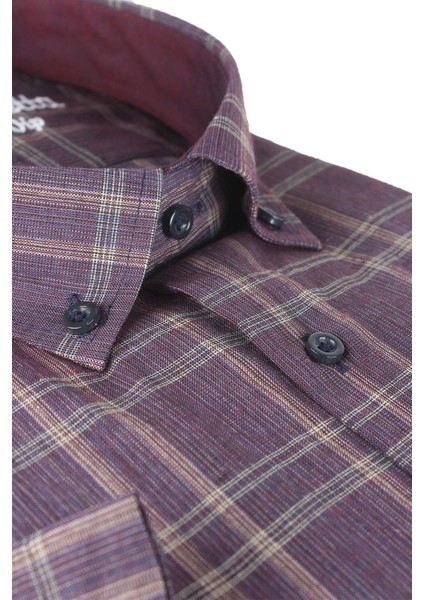 Erkek Mürdüm Büyük Beden Kısa Kollu Yaka Düğmeli Pamuklu Gömlek fiyatları