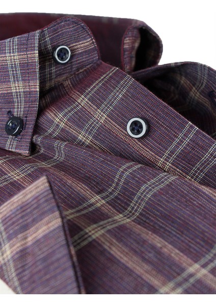 Erkek Mürdüm Büyük Beden Kısa Kollu Yaka Düğmeli Pamuklu Gömlek modelleri