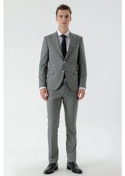 Erkek Siyah Patara Desenli Slim Fit Takım Elbise fiyatları