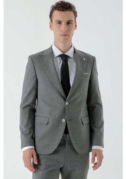 Erkek Siyah Patara Desenli Slim Fit Takım Elbise fırsatları