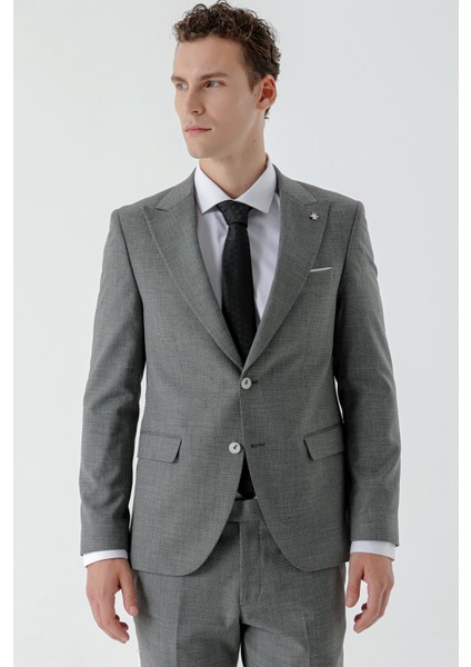Erkek Siyah Patara Desenli Slim Fit Takım Elbise indirimleri