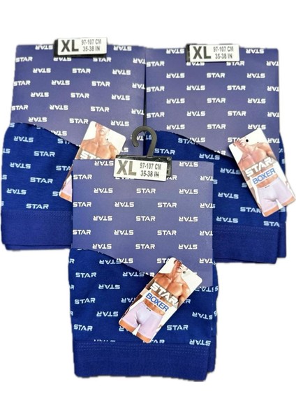 3 Lü Erkek Star Logolu Lycralı Boxer