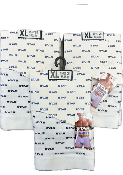 3 Lü Erkek Star Logolu Lycralı Boxer