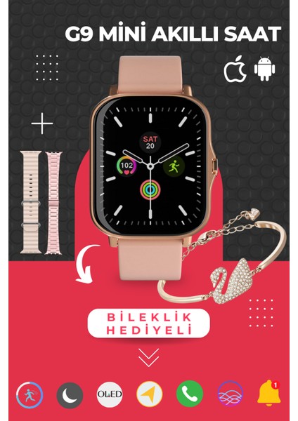 G9 Mini 3 Kordonlu Bileklik Hediyeli Kadın Akıllı Saat Arama Konuşma Siri Hediye Akıllı Saatler Watch 9 8 7