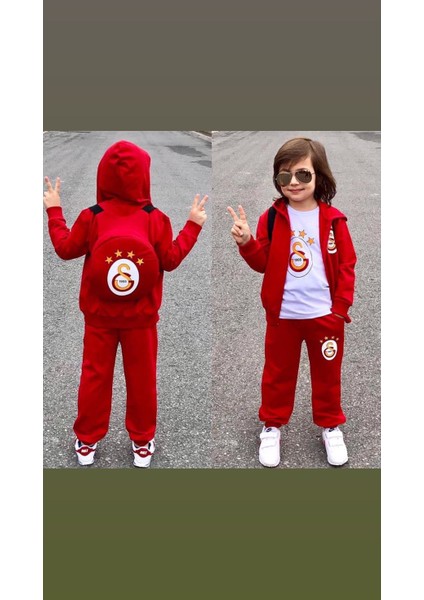 Mavi Boncuk Kids Taraftar Çantalı Eşofman Takımı Kırmızı