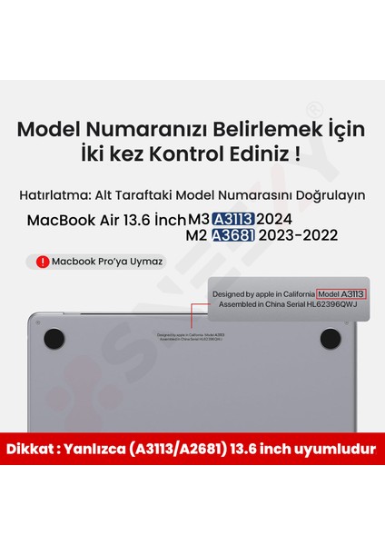 MacBook Air 13.6 Inç Kılıf Dayanıklı Koruyucu Şeffaf Plastik Sert Kılıf