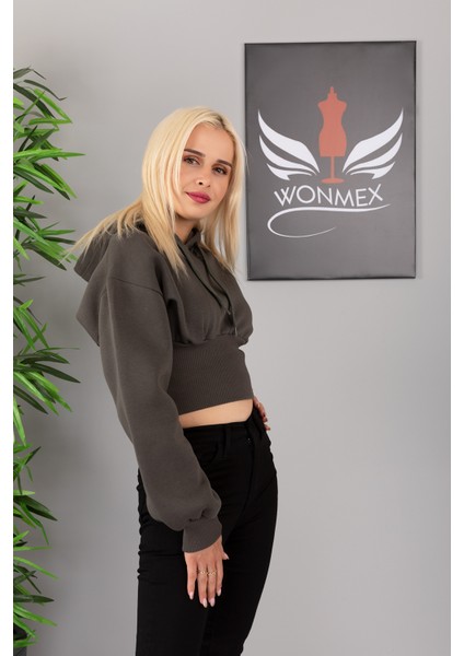 Crop Model Beli Korsajlı Kadın Sweatshirt